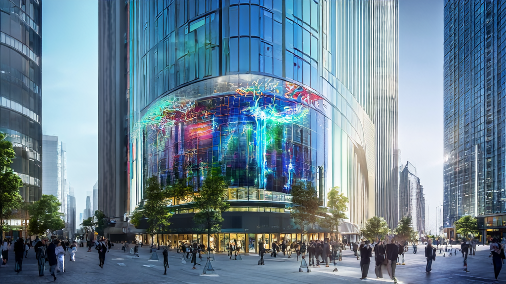 In a futuristic city, an entrepreneur uses AI predictive models to efficiently screen premium customers, enhancing customer acquisition efficiency.