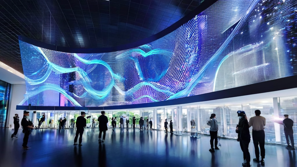 In a high-tech office building in a futuristic city, an entrepreneur is using Strella's AI technology to optimize advertising strategies.