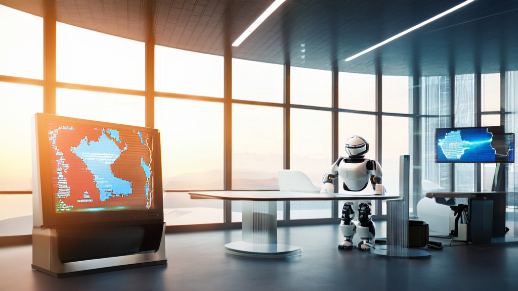 Humanoid robot “Zhiyuan A2“ assisting with AI customer acquisition in a modern office environment