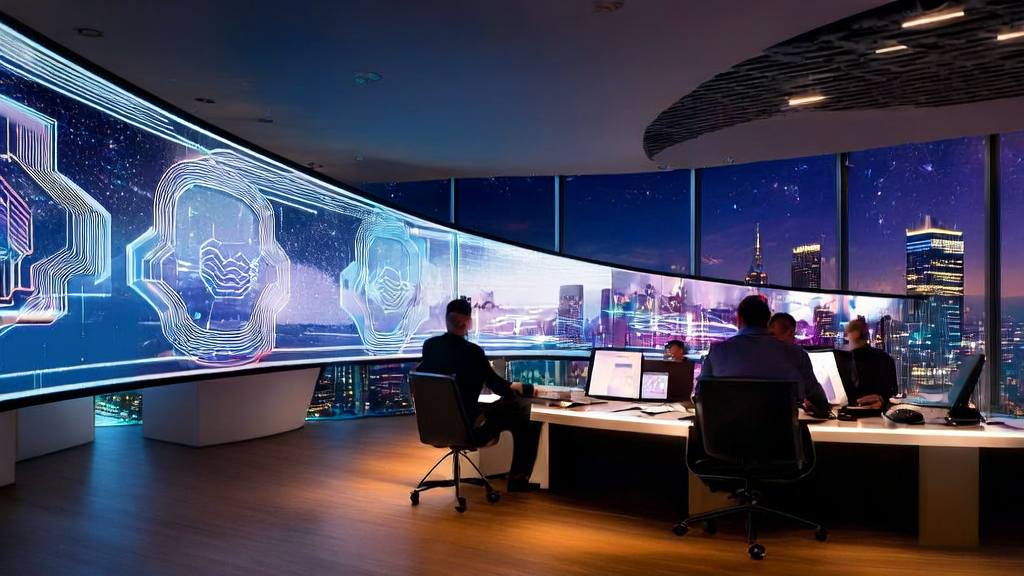 In a tech company's office, engineers are discussing AI customer data acquisition and acquisition strategies, with the Meta logo and Ilya CEO in the background.