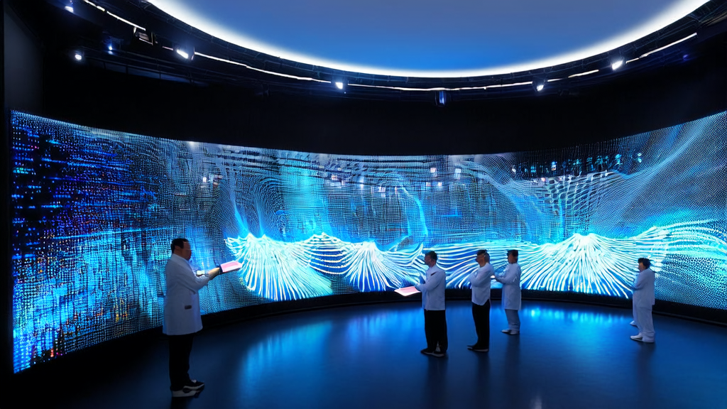 Scene of AI-based customer data cleaning service in a high-tech laboratory