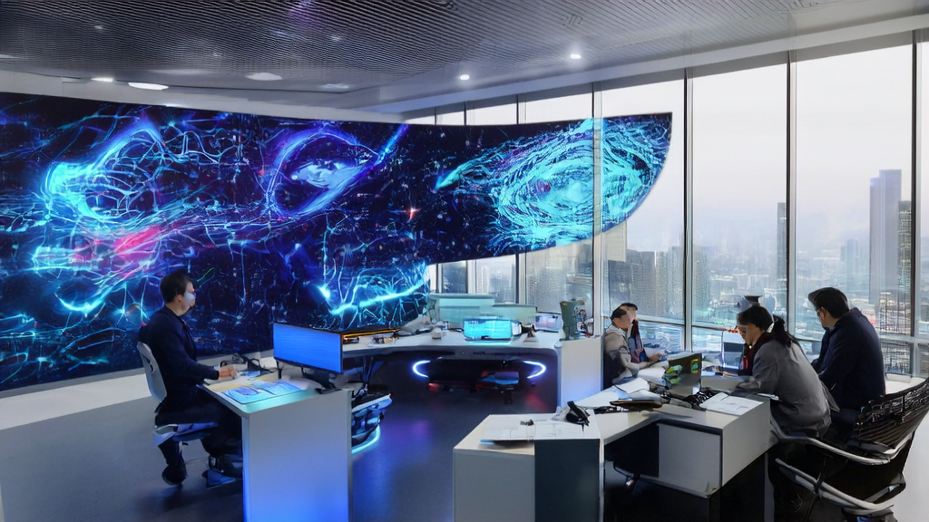 A high-tech office where technicians are using AI for customer data collection and optimizing email marketing strategies.
