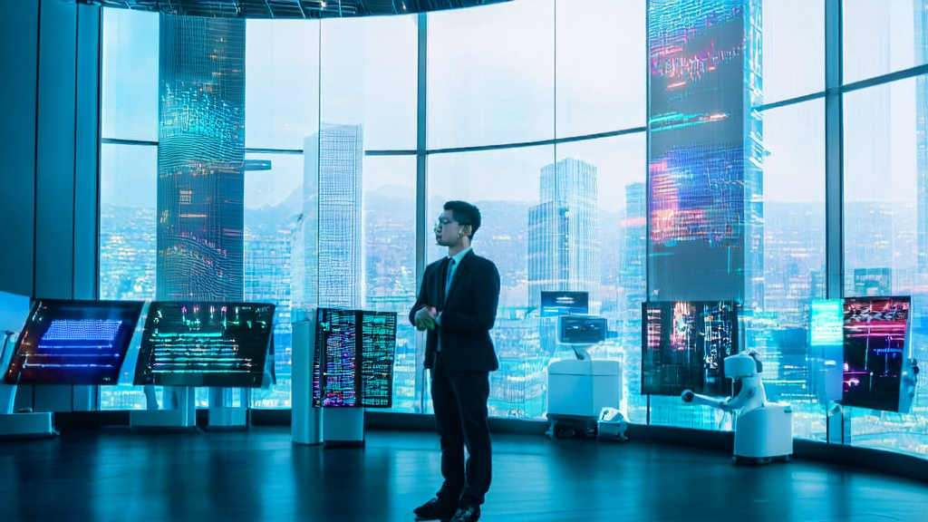 Tech professionals in a modern office using AI technology for customer data collection and email marketing strategy optimization