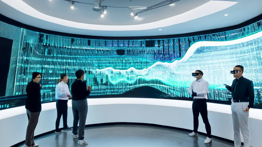 A futuristic office scene showcasing AI customer data collection and enhanced email marketing efficiency