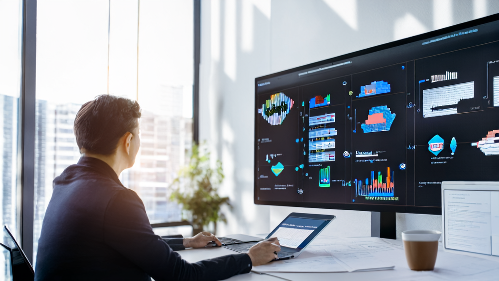 Data analyst in a modern office using AI customer data collection system to optimize email marketing strategies