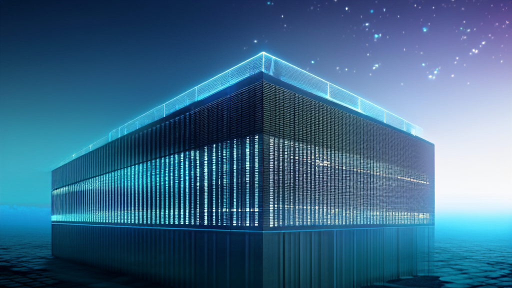 A modern data center integrated with AI technology, showcasing the process of AI customer data collection and optimizing email marketing conversion rates.