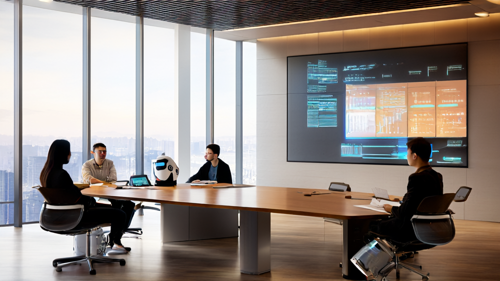 Modern office scene showcasing the application of AI technology in customer data collection and targeted acquisition