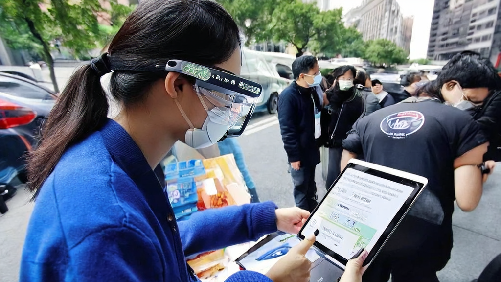 顾客佩戴天翼AI智能眼镜在店铺内浏览商品并接收个性化推荐