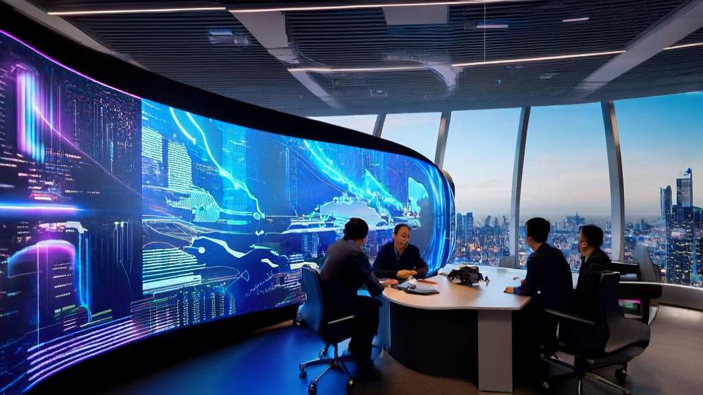 工程师们在高科技办公室中利用阿里云技术进行客户数据采集和分析