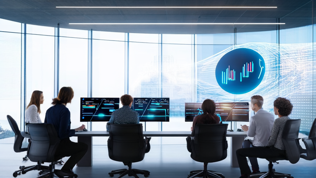 现代化办公室中技术人员使用AI客户数据采集系统进行数据分析