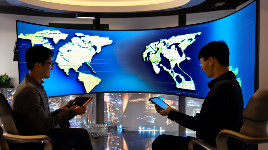 Employees in a modern office using AI system for customer data collection and analysis