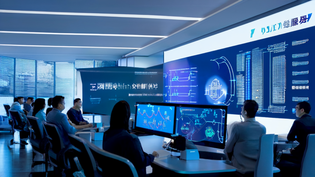 现代办公室中员工利用AI客户数据采集和自动化信息整理技术处理客户资料