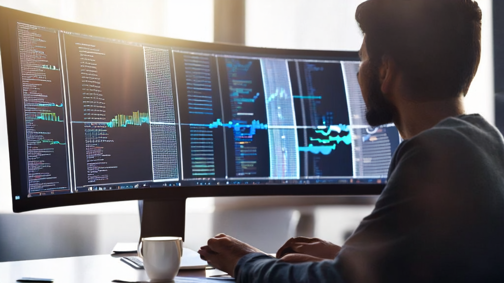 Scene of AI customer data collection and analysis in a modern office