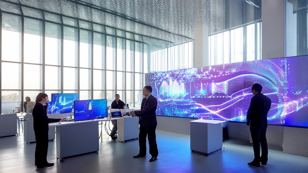 Employees in a modern office using AI technology for customer data collection and analysis
