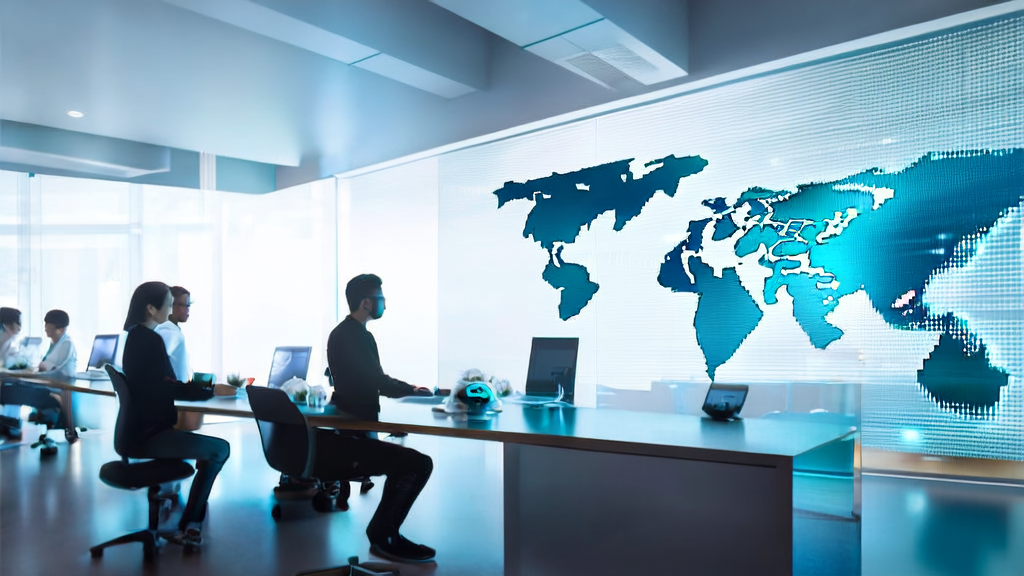 A futuristic office showcasing the application of AI customer data collection technology