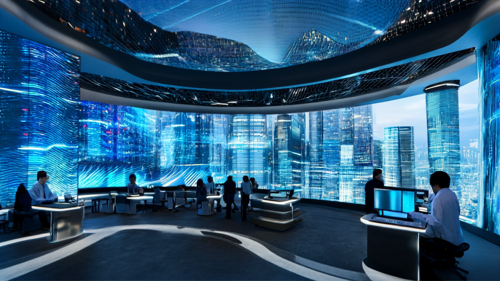 A futuristic control center for AI-powered customer data collection, showcasing efficient data processing and analysis.