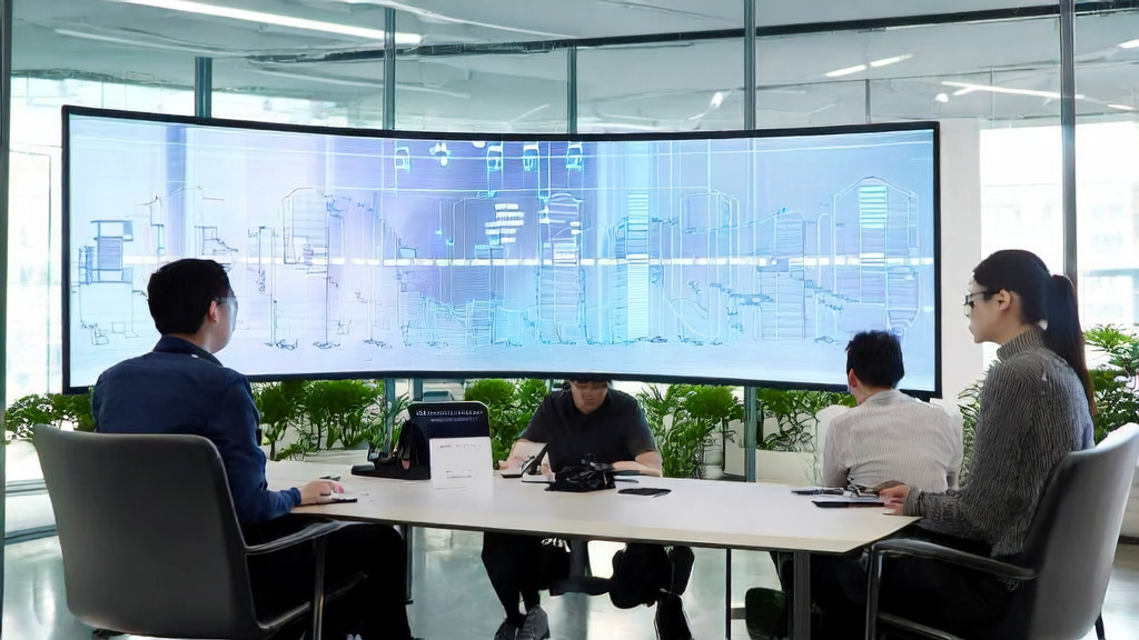 Employees in a modern office using Feishu AI products for efficient meetings and customer data collection