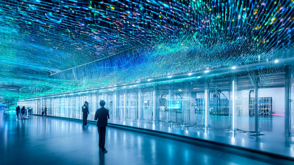 未来城市中的智能数据中心,展示AI客户数据采集技术的应用场景