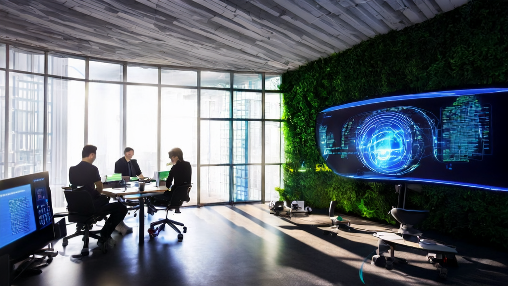 Modern office scene showcasing AI customer data collection to optimize WordPress user experience