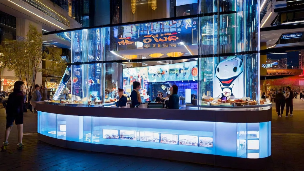 A bustling street scene featuring ByteDance's AI product “Probe Rice,“ showcasing how AI technology efficiently collects and analyzes customer data to provide new insights for precise customer acquisition.