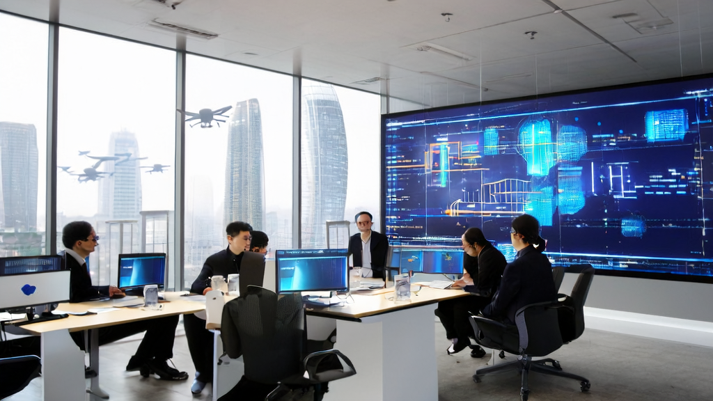 企业办公室内员工使用AI技术进行客户数据采集和分析，提升邮件营销转化率