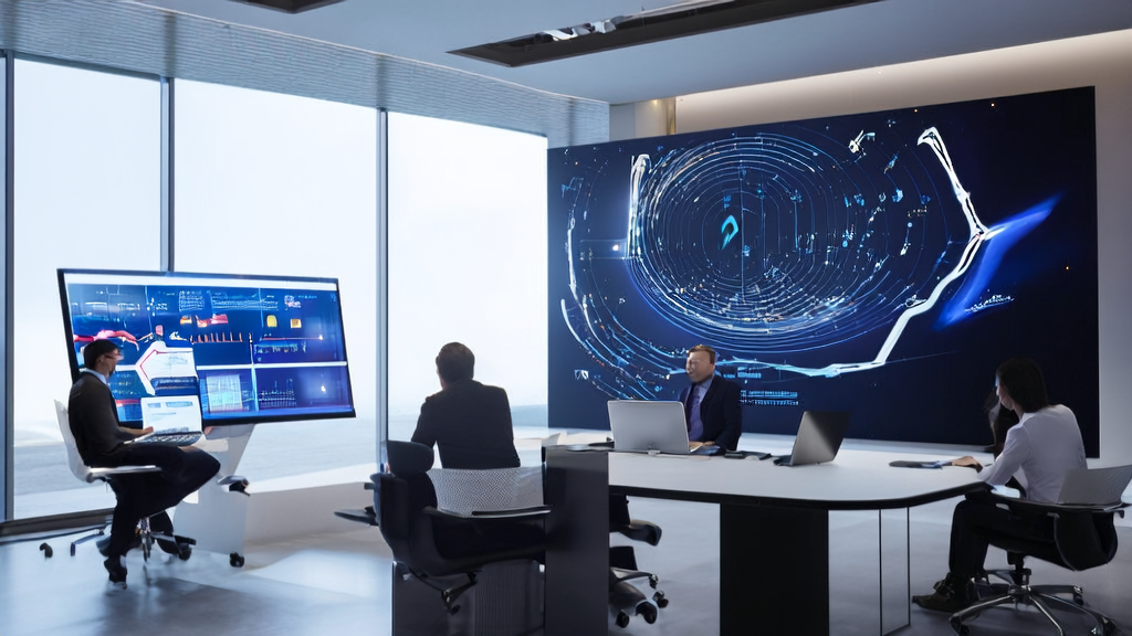 In a modern office, staff are using Step3 from Jieyue Stars for AI customer data collection and high-conversion email strategy analysis, with a starry sky background symbolizing the model's 321B parameters.