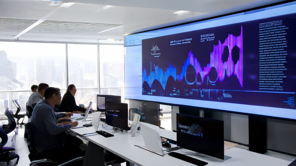 Employees in a modern office using AI customer prediction models and Hume AI voice conversion for efficient email marketing