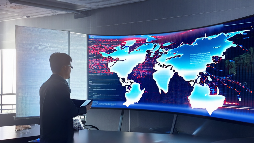 Modern office scene combining AI customer prediction model and manufacturing customs data