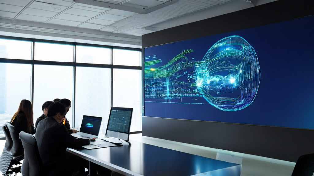 数据科学家在现代化办公室中利用AI客户预测模型和超个性化邮件营销实现高效获客