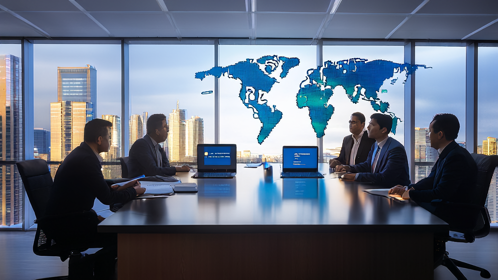 AI customer prediction model in a modern office setting, showcasing new approaches to cross-border trade acquisition