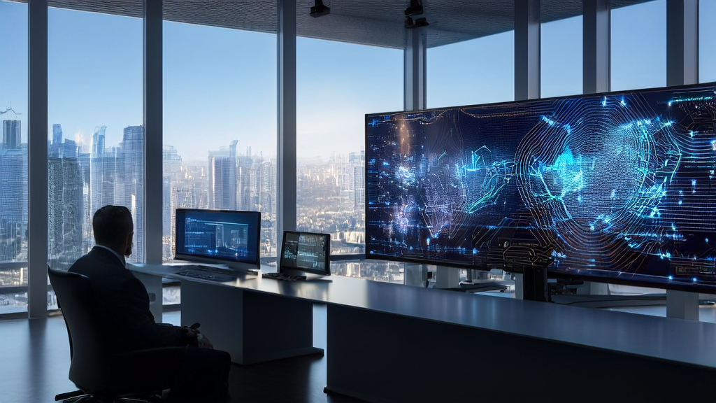 Modern office scene using AI customer prediction models to boost cross-border commerce conversion rates