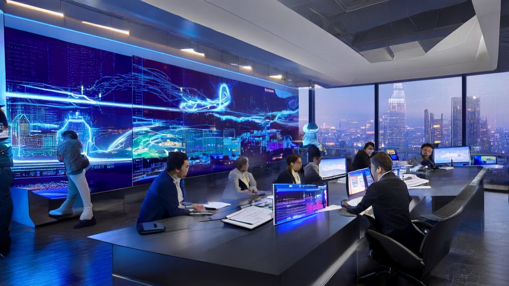 AI客户预测模型助力跨境电商突破增长瓶颈，展示现代办公室内分析师使用AI技术进行客户数据分析的场景。