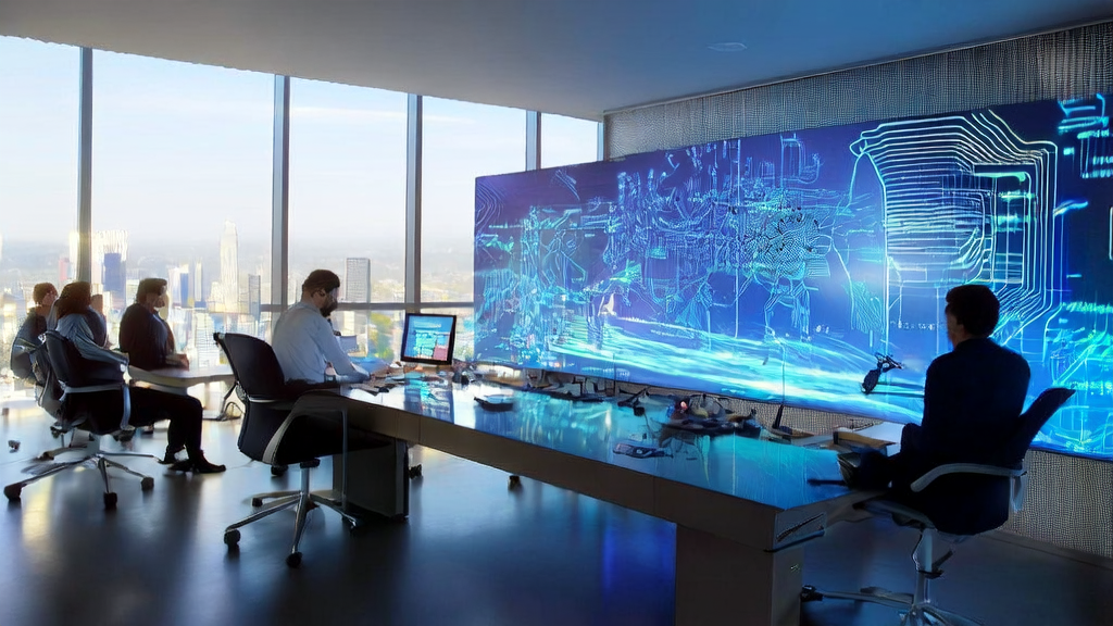 阳光下的现代化办公室内，数据科学家们正在研究AI客户预测模型，通过分析大量数据来筛选优质客户，减少无效投入，实现低成本高转化率。