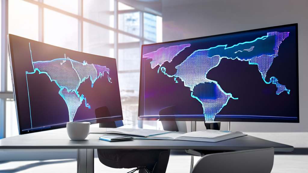 Entrepreneur in a futuristic office using AI customer prediction model for market analysis