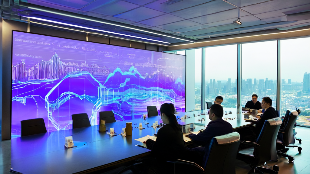 跨境电商团队在现代化办公室中使用AI客户预测模型分析数据