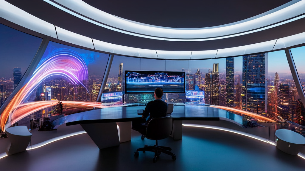 A young entrepreneur in a futuristic office uses an AI customer prediction model to analyze data and simulates AI agent training with Meta's DreamGym framework to help cross-border e-commerce break through growth bottlenecks.