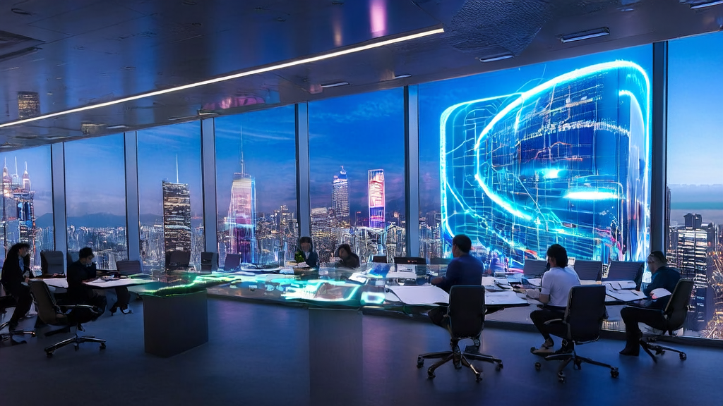 Modern office scene using AI customer prediction model for hyper-personalized email marketing