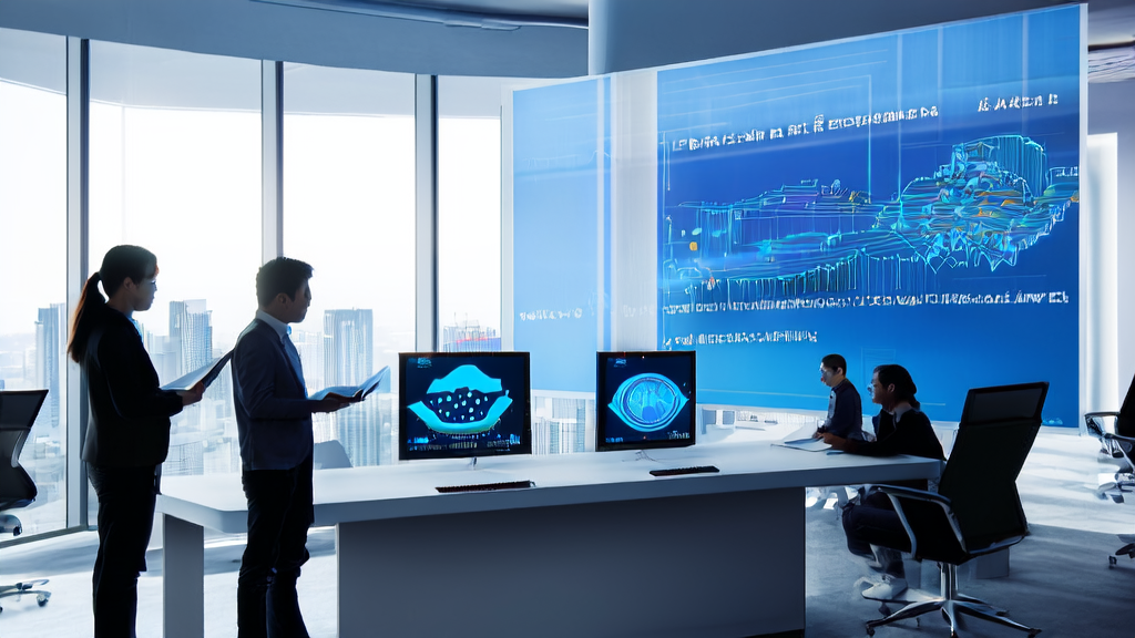 现代化办公室中，分析师们正在讨论AI客户预测模型，以实现高效获客和成本优化。