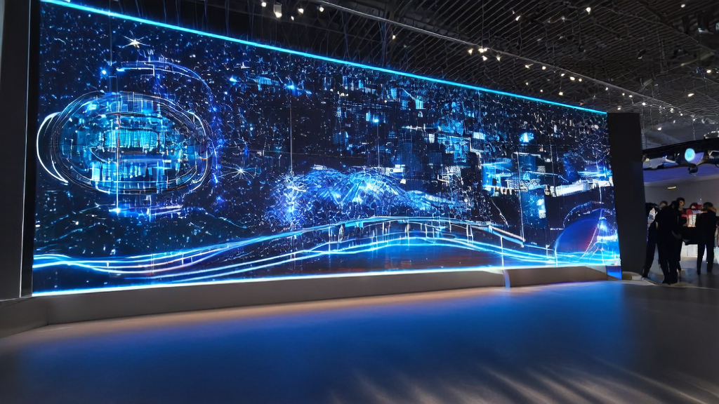 Exhibition hall showcasing AI customer prediction model, visitors experiencing intelligent data analysis and personalized recommendations through Quark AI Glasses S1