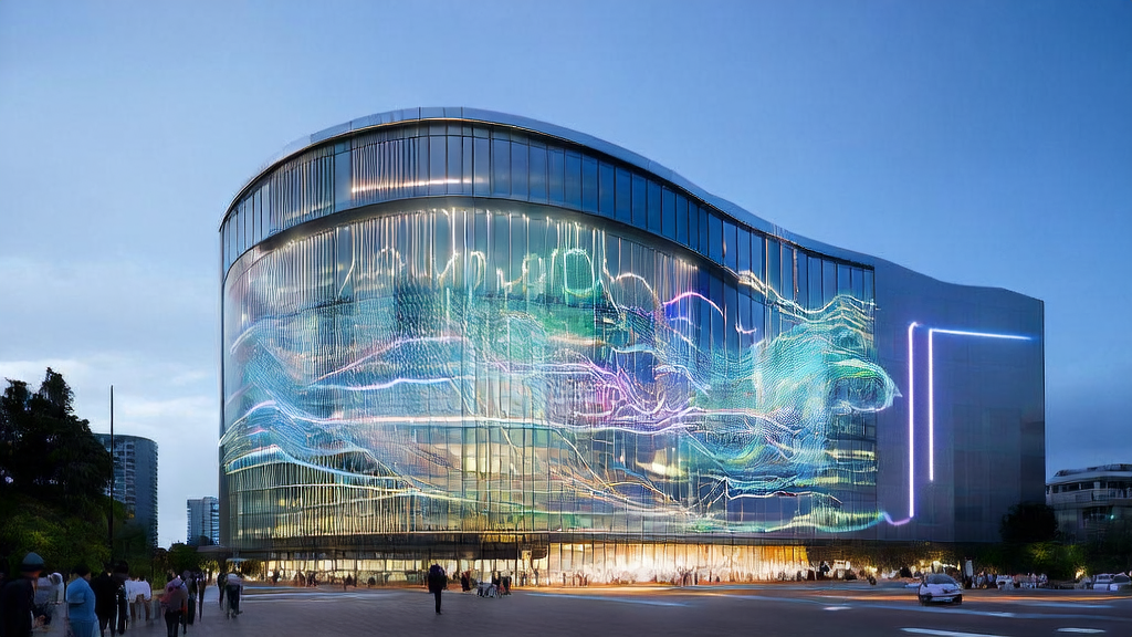 未来城市中的高科技办公楼内，数据科学家们使用AI客户预测模型分析客户数据，并结合OpenAI的ChatGPT群聊功能进行精准营销。