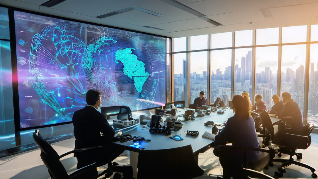 Data scientists in a modern office using AI customer prediction models to analyze cross-border e-commerce data