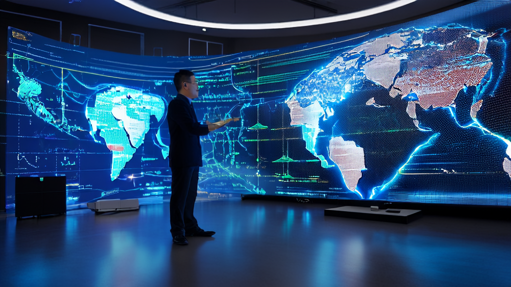 Data analyst using AI customer prediction model to analyze global market data for precise customer acquisition