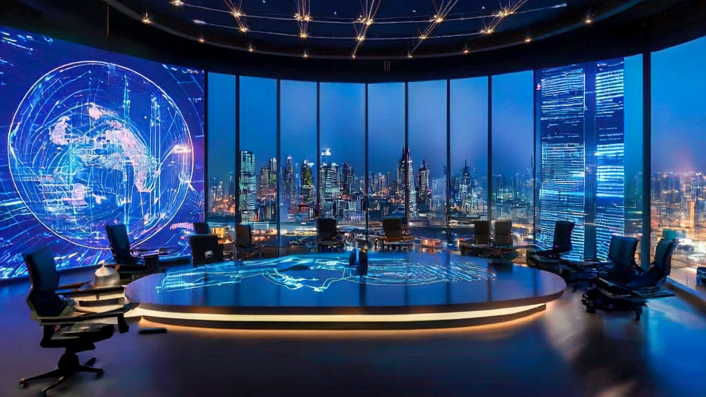 Data analyst in a futuristic office using AI customer prediction model for personalized email marketing