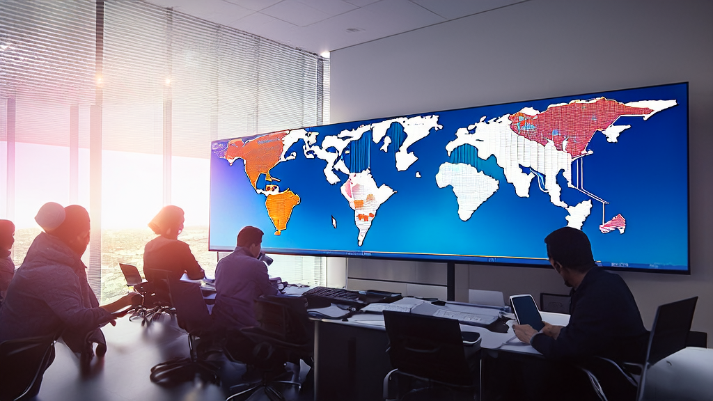 Modern office employees using AI customer prediction model for precise cross-border e-commerce customer acquisition analysis