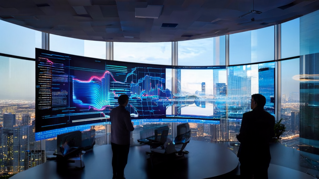 数据科学家们在办公室讨论AI客户预测模型，展示其如何帮助企业高效获客与精准投放