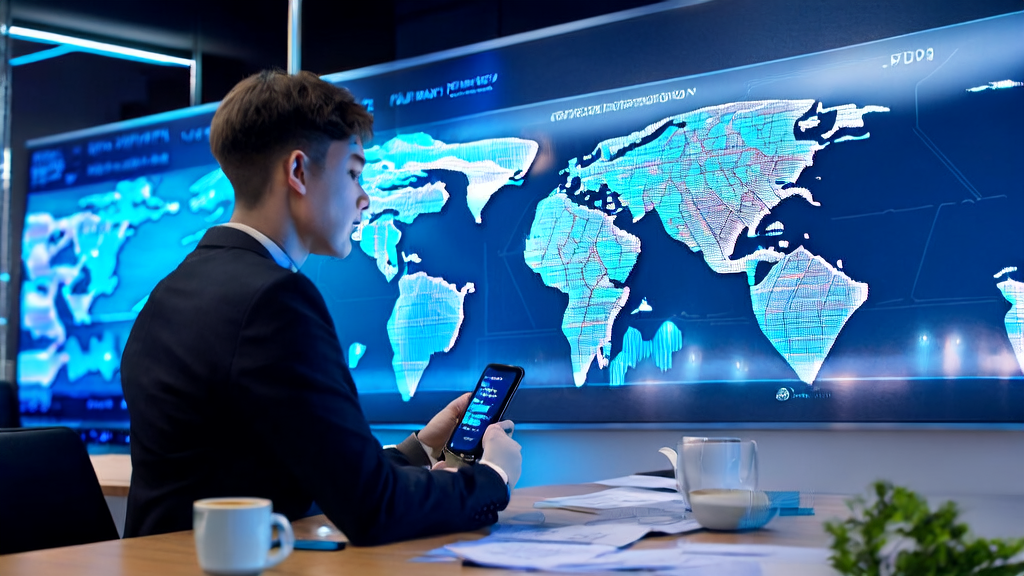 外贸办公室中的业务经理使用AI客户预测模型进行精准获客