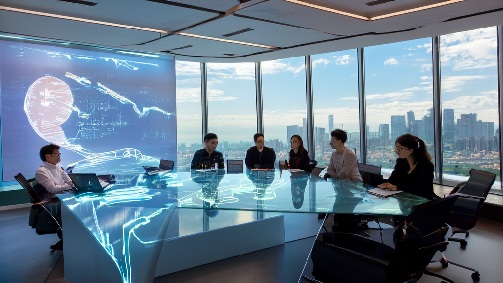 Team discussing hyper-personalized email marketing using AI customer prediction model in a modern office setting