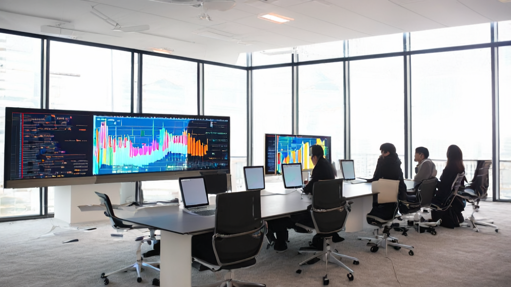 数据科学家们在办公室讨论如何利用AI客户预测模型实现精准获客并减少无效投入