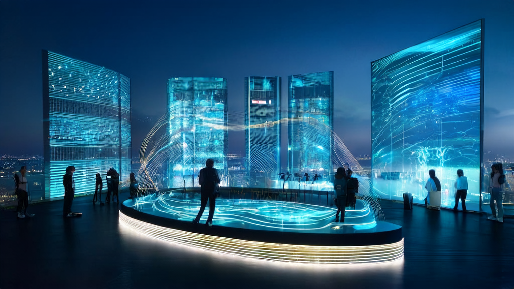 A futuristic cityscape illustrating precise marketing using AI customer prediction models