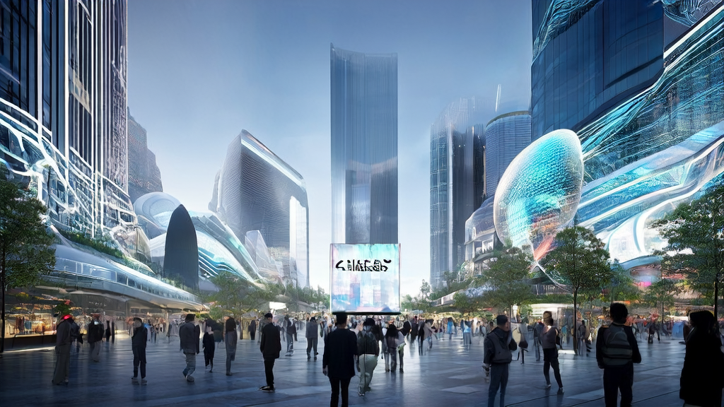 在未来城市中，人们利用AI客户预测模型优化广告投放，同时注重隐私保护。